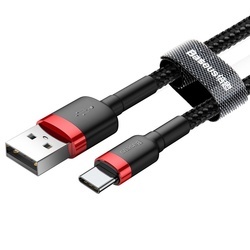 Cablu Type C , QC3.0 , 2.4A , 2M, BASEUS Cafule Durable Nylon, negru+rosu - Img 2