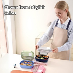 Casetă de Prânz tip Bento cu 3 Compartimente Echehi 1100 ml, Recipient pentru Prepararea Maselor cu Lingură și Furculiță Incluse, Compatibilă cu Cuptorul cu Microunde, pentru Adulți și Copii, Școală și Birou - Img 3