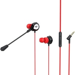Casti in-ear gaming HAVIT GE02, canale stereo cu microfoane HD duale (1 microfon conectabil + unul în linie) și reducere pasivă a zgomotului - 3,5 mm, roșu și negru