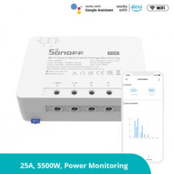 Comutator inteligent de releu WiFi Sonoff POWR3 de mare capacitate (25A / 5500W), cu contor de putere și protecție la suprasarcină - Img 3