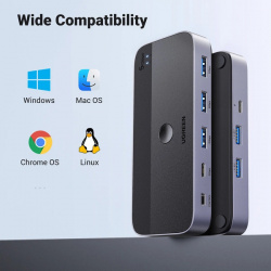 Comutator Ugreen CM662 USB 3.0 Comutator 2-in-4 + 2x cablu USB-A - negru - Img 4