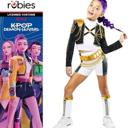 Costum Deluxe Copii Rubies Rumi Golden Hybrid – K-Pop Demon Hunters, Licențiat Oficial Netflix, Include Top, Jachetă, Pantaloni Scurți și Jambiere, pentru Carnaval, Halloween și Petreceri Tematice - Img 2
