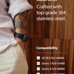 Curea de ceas Fullmosa compatibilă cu Apple Watch, 41 mm, 40 mm, 38 mm, curele metalice din oțel inoxidabil pentru SE, seria 9/8/7/6/5/4/3/2/1 pentru bărbați și femei, curele iWatch, negru - Img 4