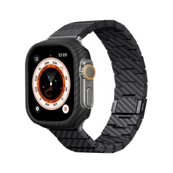 Curea Pitaka pentru Apple Watch Ultra 2/Ultra/8/7/6/5/4/3/SE, din Fibra de Carbon, Negru