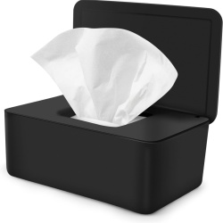 Cutie Dozator pentru Șervețele Umede cu Capac, Recipient Reîncărcabil Antipraf și Etanș, Picioare Antiderapante, pentru Baie, Birou și Mașină, 18.5 x 12 x 7.3 cm, Negru