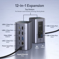 DOCKING STATION Baseus Spacemate RD1 12 in 1, input USB Type-C, output 2xHDMI 4K@60Hz, 2xUSB-C (10Gbps), 2xUSB-A (5Gbps), 2xUSB, 1xRJ45, card reader SD/micro SD, 1XUSB-C (PD), gri - Img 10