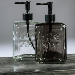 Dozator Reîncărcabil de Săpun Lichid din Sticlă Masivă 550 ml, Formă Cubică cu Muchii Verticale, Pompă Neagră Mată, Inscripție Pure Soap, pentru Baie și Bucătărie - Img 2