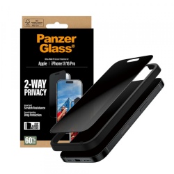 Folie de protectie Ecran Privacy PanzerGlass Ultra-Wide Fit 2-Way EasyAligner pentru Apple iPhone 17 / 16 Pro, Sticla Securizata, Full Glue
