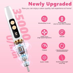 Freza Electrică Profesională Unghii Wireless 35.000 RPM, Set Manichiură/Pedichiură 12-în-1, 9 Trepte de Viteză, Ecran LCD, Acumulator Reîncărcabil, Alb - Img 7
