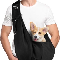 Geantă de Umăr Reglabilă și Reversibilă pentru Transport Câini și Pisici până la 7.5 kg, Marsupiu Tip Sling din Bumbac Moale și Respirabil, Curea Lată Ajustabilă, Cârlig de Siguranță și Buzunar Frontal, pentru Călătorii, Plimbări și Ciclism