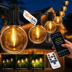 Ghirlanda Luminoasa Decorativa SMART LED IP44 15M, 18+1 becuri LED G40 incluse + Telecomanda,exterior, lumina calda 2700K, potrivita pentru Craciun, Gradina, Terasa, Veranda, Foisor