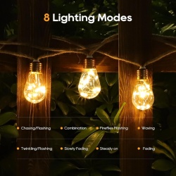 Ghirlandă Luminoasă Solară de Exterior Aisutha (Lungime 6m + 2m, 16 Becuri cu LED-uri, Lumină Alb Cald), Rezistentă la Intemperii IP65, 8 Moduri de Iluminare - Img 7