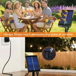Ghirlandă Solară Luminoasă de Exterior 10 m cu 15+1 Becuri LED G40, 8 Moduri Iluminare, Telecomandă, Încărcare Dublă Solar și USB, Baterie 1800 mAh, Impermeabilă IP44, Lumină Caldă 2700K, pentru Grădină, Terasă și Foișor - Img 3
