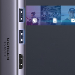 HUB multifunctional Ugreen USB Tip C - 2x USB 3.2 Gen 1 / HDMI 4K 60Hz / Cititor de carduri SD și TF / USB Tip C PD 100W gri (60384 CM511) - Img 3
