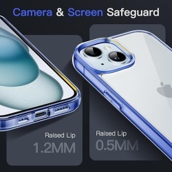 Husa de protectie JETech pentru iPhone 15, tehnologie anti-ingalbenire, spate transparent si margini rezistente la socuri, Albastru - Img 3