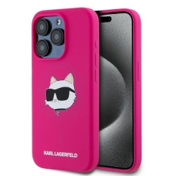 Husa MagSafe pentru Apple iPhone 15 Pro, Karl Lagerfeld, Silicone Choupette's Head, Fucsia