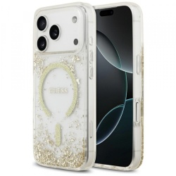 Husa MagSafe pentru Apple iPhone 17 Pro, Guess, Resin Bottom Glitter , Aurie