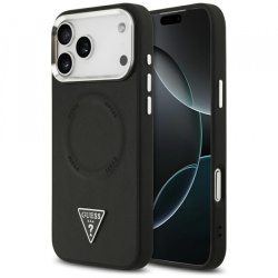 Husa MagSafe pentru Apple iPhone 17 Pro Max, Guess, Triangle Logo, Neagra Argintie