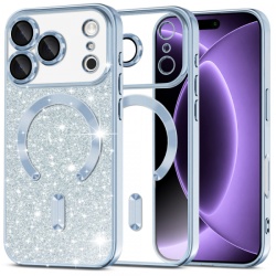 Husa MagSafe pentru Apple iPhone 18 Pro / 17 Pro, Techsuit, Luxury Glitter, Bleu