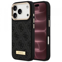 Husa MagSafe pentru Apple iPhone 18 Pro Max / 17 Pro Max, Guess, 4G Logo Plate, Neagra