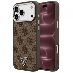 Husa MagSafe pentru Apple iPhone 18 Pro Max / 17 Pro Max, Guess, 4G Triangle Logo, Maro Argintie
