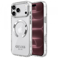 Husa MagSafe pentru Apple iPhone 18 Pro Max / 17 Pro Max, Guess, Metal Outline, Argintie