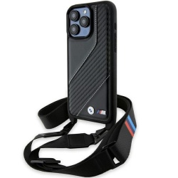 Husa pentru Apple iPhone 15 Pro, BMW, M Edition Carbon Stripe & Strap, Neagra