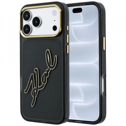 Husa pentru Apple iPhone 18 Pro / 17 Pro, Karl Lagerfeld, IML Big Signature Resin Logo Metal Frame, Neagra