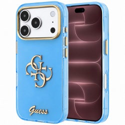 Husa pentru Apple iPhone 18 Pro Max / 17 Pro Max, Guess, IML 4G Script Metal, Bleu