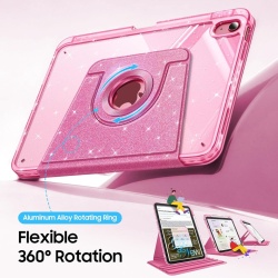 Husă Rotativă 360° Fintie pentru iPad 11 Gen (A16, 11") și iPad 10 Gen (10.9"), Suport Apple Pencil, Funcție Auto Sleep/Wake, Spate Hibrid PC+TPU, Roz cu Sclipici (Glittering Pink) - Img 7