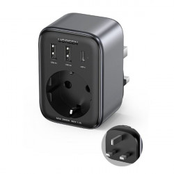 Incarcator de perete 30W (2xUSB/USB C/AC) / adaptor EU - UK 13A Ugreen CD314 - negru