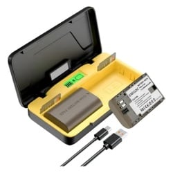 Încărcător Dublu Rapid Enegon EN-EL14 + 2 x Baterii, cu Afișaj LCD și Compartiment Carduri SD, Putere 20W, Compatibil Nikon D3100, D3200, D3300, D3400, D3500, D5300, D5500, D5600, Coolpix P7000