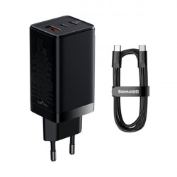 Incarcator rapid universal GaN Baseus GaN3 Pro 2 x USB tip C / USB 65W PD3.0, QC4.0 +, AFC negru + USB tip C - cablu USB tip C 1m negru (CCGP050101)