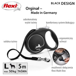 Lesa pentru caini, Flexi, Retractabil, Pana la 50 kg, L, 5 metri, Negru - Img 2