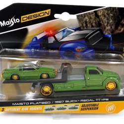 MAISTO DESIGN ELITE TRANSPORT SET CAMION CU RAMPA MAISTO FLATBED SI MASINUTA BUICK REGAL T TYPE 1987 SCARA 1 LA 64