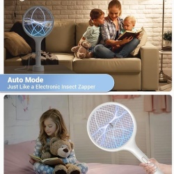 Paletă electrică anti-insecte și țânțari 4000V, mod dublu de funcționare (manual și lampă UV), reîncărcabilă USB, plasă de protecție pe 3 straturi, Alb - Img 2