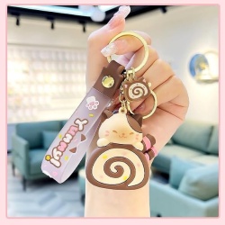 Pandantiv / Breloc Adorabil pentru Geantă și Cheie cu Pisicuță Kawaii și Ruladă Roz-Maro tip Swiss Roll, Accesoriu Decorativ Din PVC Flexibil - Img 3