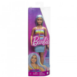 PAPUSA BARBIE FASHIONISTA CU PAR ALBASTRU PLATINAT SI TOP SPORT