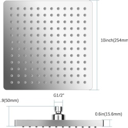 Pară de Duș Pătrată 10 Inch (25x25 cm), Oțel Inoxidabil 304, Efect de Ploaie de Înaltă Presiune, Sistem Anti-Calcar, Finisaj Argintiu Oglindă - Img 8