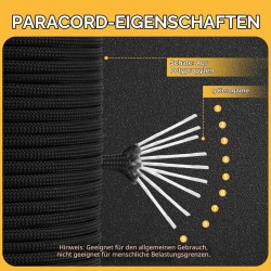 Paracord Negru Romon 4 mm, Coardă de Supraviețuire Tip 550 din Nailon cu 7 Fire Interioare, Rezistență 250 kg, Rolă 50 m, Ideal pentru Camping și Drumeții - Img 6