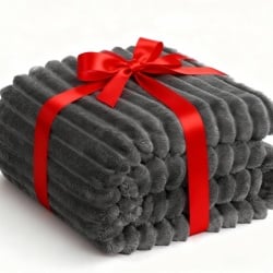 Pătură Dreptunghiulara Fleece WAVVE 150 x 200 cm, Flanelă Moale cu Textură Dungi în Relief, Călduroasă și Respirabilă, pentru Canapea și Pat, Gri - Img 3