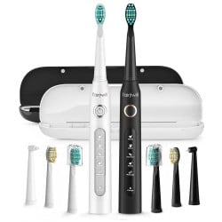 Periute de dinti sonice cu set de cap si carcasa FairyWill FW-507 (alb-negru)