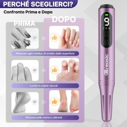 Pila Electrică Profesională Fără Fir Typec Home, 35.000 RPM, Set 12 Capete de Freză și 31 Benzi, Ecran LED, Autonomie Extinsă, Alb / Violet - Img 7