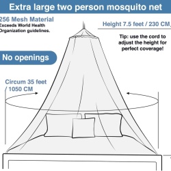 Plasă de Țânțari pentru Pat Dublu și Single Universal Backpackers, Fără Deschidere / Complet Închisă, Dimensiune XL (10.5 x 2.3 m), Montare Simplă cu 1 Punct, Plasă Albă Densă cu Bază Elastică, Sac de Transport Inclus - Img 7