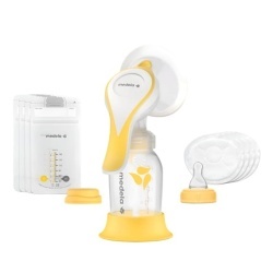 Pompă de sân manuală Medela Harmony Essentials Pack, tehnologie 2-Phase Expression, cupă PersonalFit Flex 24 mm, tetină Calma și pungi stocare incluse, Fără BPA