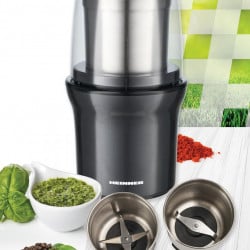 Rasnita electrica Heinner HCG-200DGIX2, rasnire umeda si uscata, 200 W, 70g, 2 recipiente, carcasa inox, Gri - Img 4