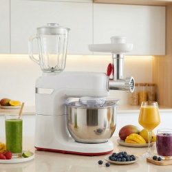 Robot de bucatarie Heinner HPM-1000WH, 1000W, miscare planetara, accesoriu masina de tocat si blender, bol 5.5 L, 10 viteze + pulse, Alb - Img 15