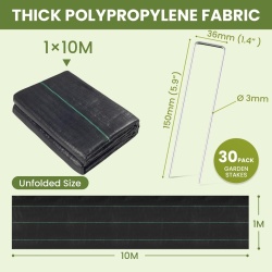 Rolă Geotextil Antiburuiene Velway 1x10m cu 30 Cuie de Fixare Incluse, Membrană Polipropilenă Heavy Duty pentru Grădină - Img 7