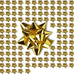 Set 100 Fundițe / Stele Autoadezive pentru Cadouri, Culoare Aurie, 5 x 5 cm