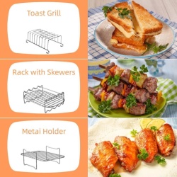 Set 12 Accesorii pentru Air Fryer Dual 7.6L - 9.5L (Compatibil Ninja DZ400UK, Tower, Keplin, Instant Vortex), Forme Silicon, Grătare, Tavă Pâine și Ustensile - Img 4